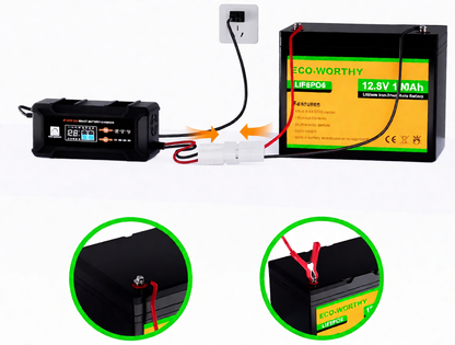 ECO-WORTHY 20A 12V/24V Smart Battery Charger with LCD Display — Умное зарядное устройство 12/24В, 20А, с LCD-дисплеем, для LiFePO₄ и свинцовых АКБ