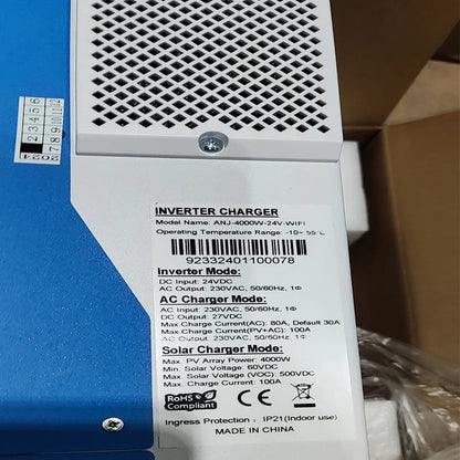 Anenji ANJ-4000W 24V — Однофазный гибридный инвертор 4 кВт, 24 В, с MPPT-контроллером заряда