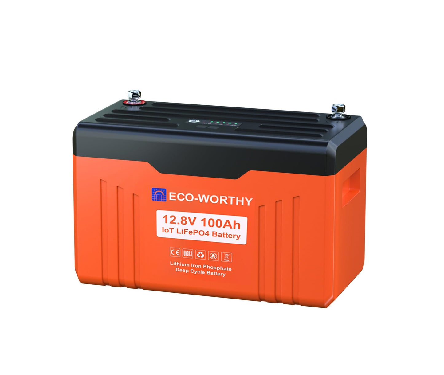 ECO-WORTHY 12V 100Ah Upgrade 2.0 — Литиевая аккумуляторная батарея LiFePO₄, 1.28 кВт·ч, с дисплеем SOC и Bluetooth