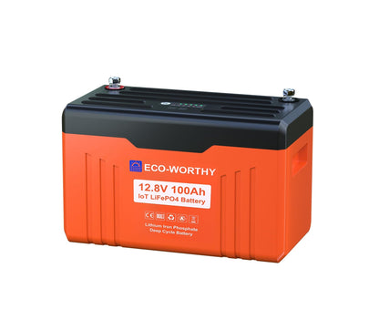 ECO-WORTHY 12V 100Ah Upgrade 2.0 — Литиевая аккумуляторная батарея LiFePO₄, 1.28 кВт·ч, с дисплеем SOC и Bluetooth