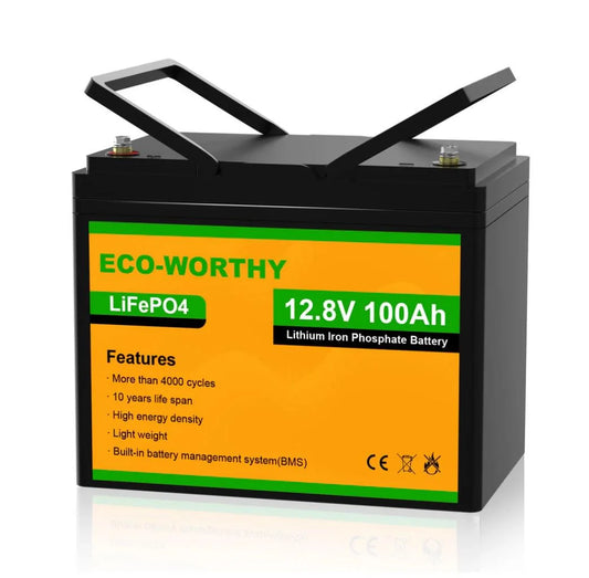 ECO-WORTHY 12V 100Ah — Литиевая аккумуляторная батарея LiFePO₄, 1.28 кВт·ч, с дисплеем SOC и Bluetooth