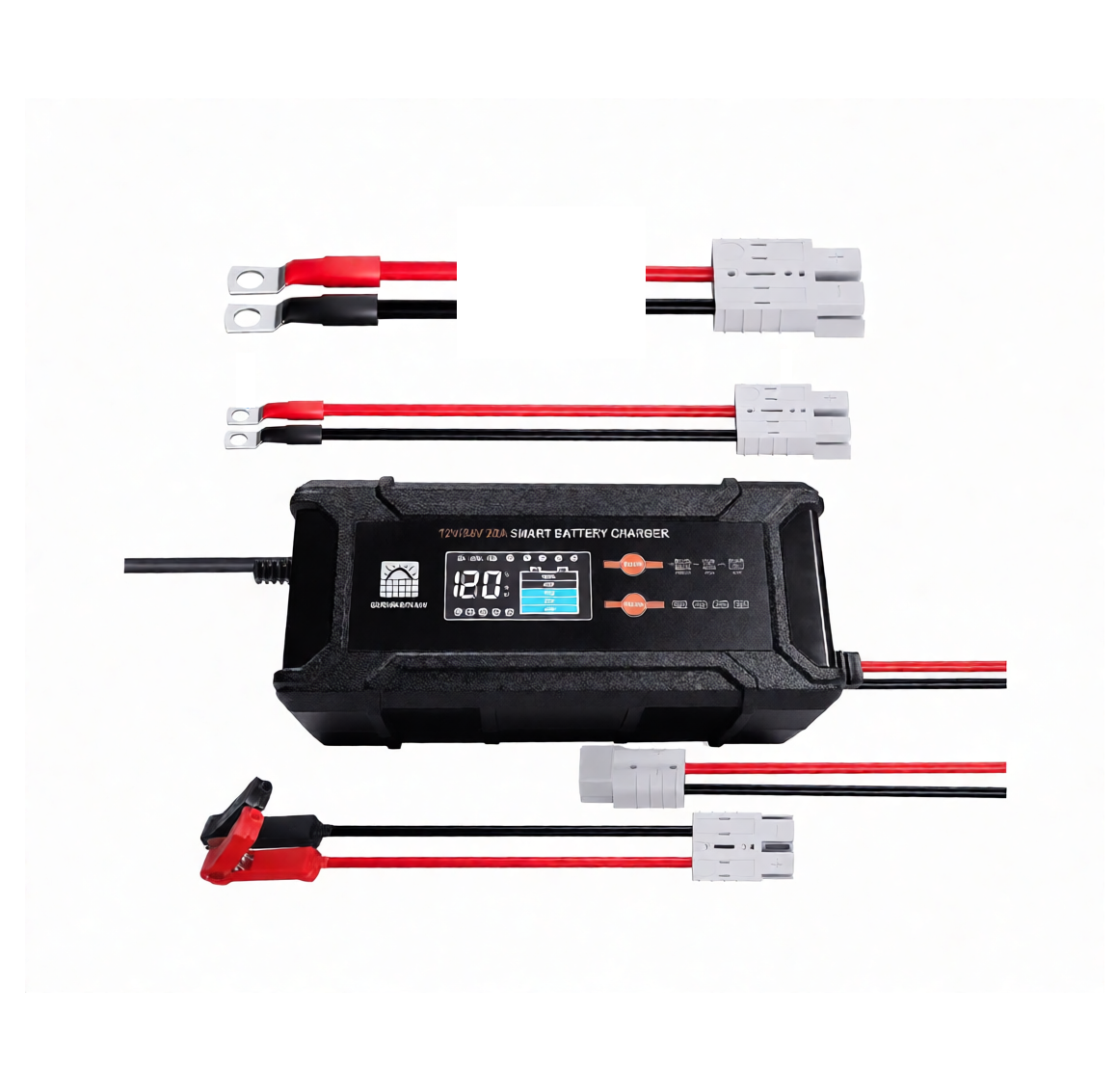 ECO-WORTHY 20A 12V/24V Smart Battery Charger with LCD Display — Умное зарядное устройство 12/24В, 20А, с LCD-дисплеем, для LiFePO₄ и свинцовых АКБ