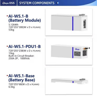 Deye AI-W5.1-B 10.24 kWh — Система хранения 10.24 кВт·ч (2 модуля + PDU3 + Base), LiFePO₄, IP65