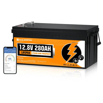 ECO-WORTHY 12V 280Ah — Литиевая аккумуляторная батарея LiFePO₄, 3.58 кВт·ч, с Bluetooth и BMS