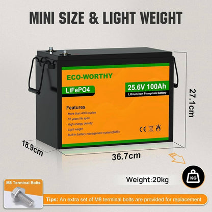 Eco-Worthy 25.6V 100Ah LiFePO4 baterija